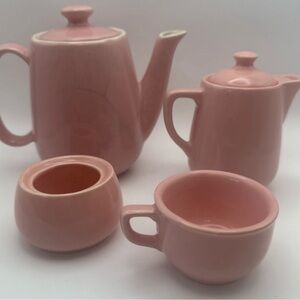 Vintage Melitta Pink Ceramic Coffee Pot & Creamer w Lid & Cup & Sugar Bowl '60s